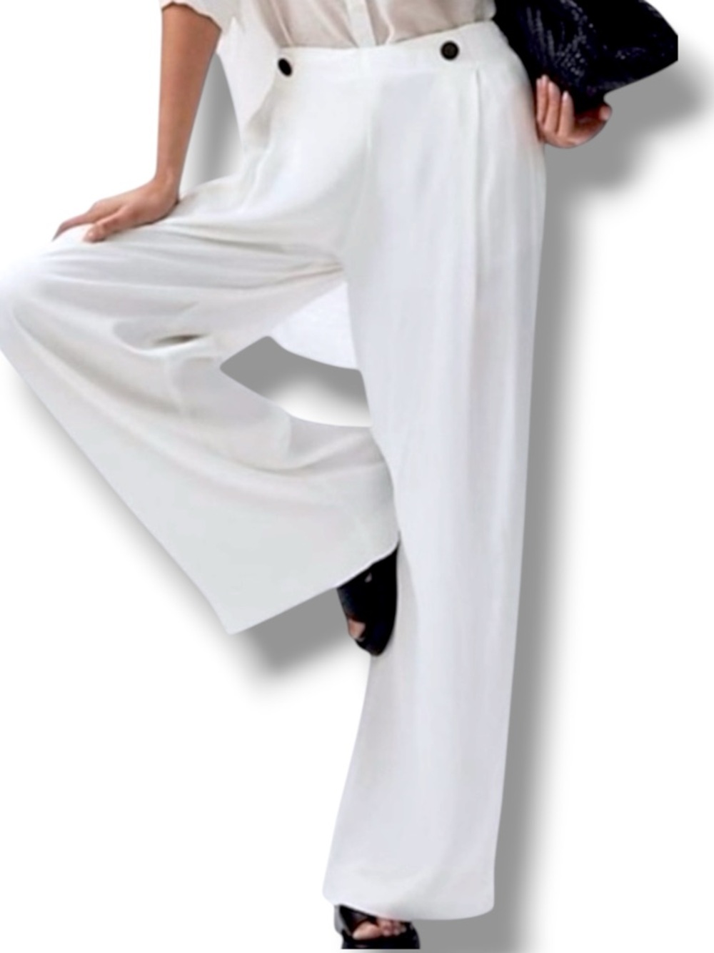 Anthropologie Maeve Ivory Shine Sailor Pants High Waist Wide Leg Button Front
